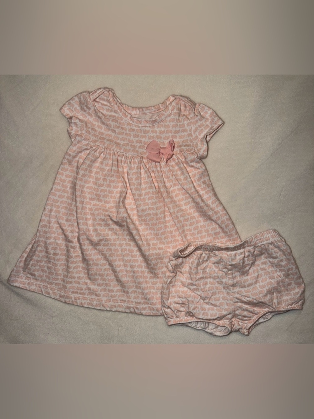 NWOT Pink Elephant Print Baby Dress with Matching Bloomer